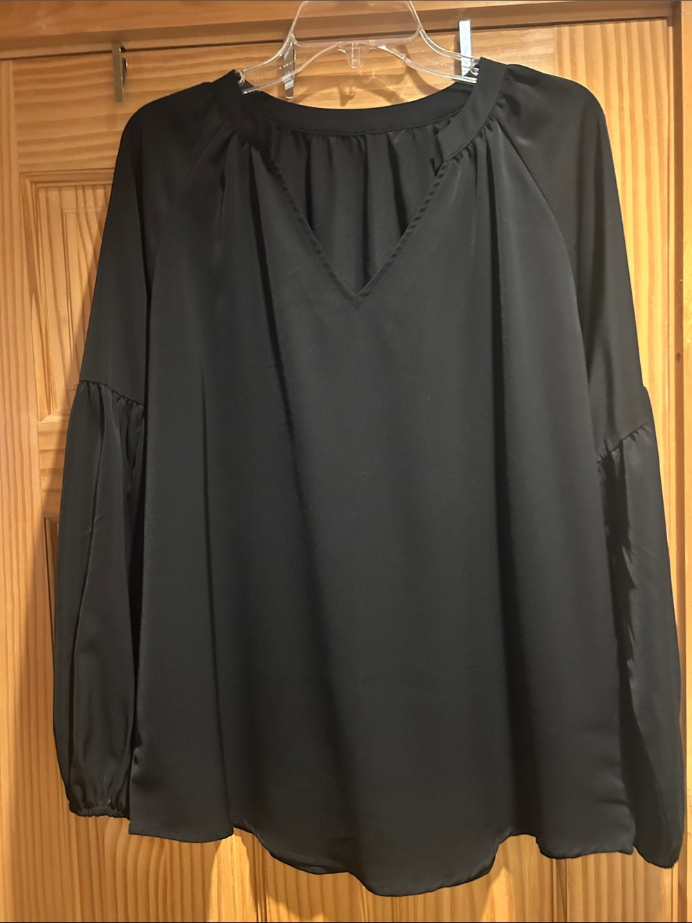 Black Long-Sleeve V-Neck Blouse for Women